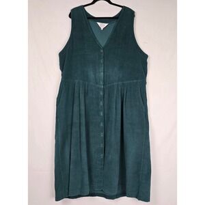 Vintage Truly Yours Jumper Dress Womens 22W Green Corduroy Button Front Plus